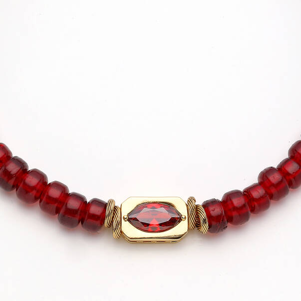 Aria Zircon Eye Charm Gold Plated Glass Bead Necklace - 2