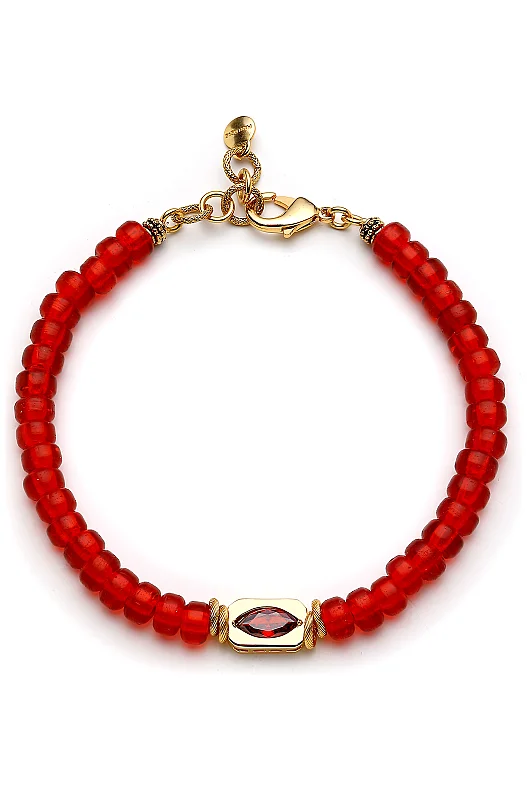 Aria Zircon Eye Charm Gold Plated Glass Bead Necklace - (1)