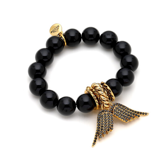 Ariel Onyx Gold Plated Wing Charm Zircon Bracelet 