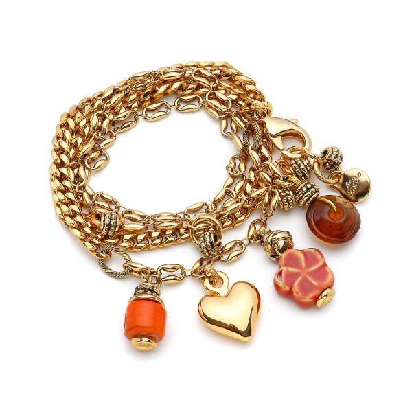 Aroha Heart Clover Charm Gold Plated Chain Bracelet - 1