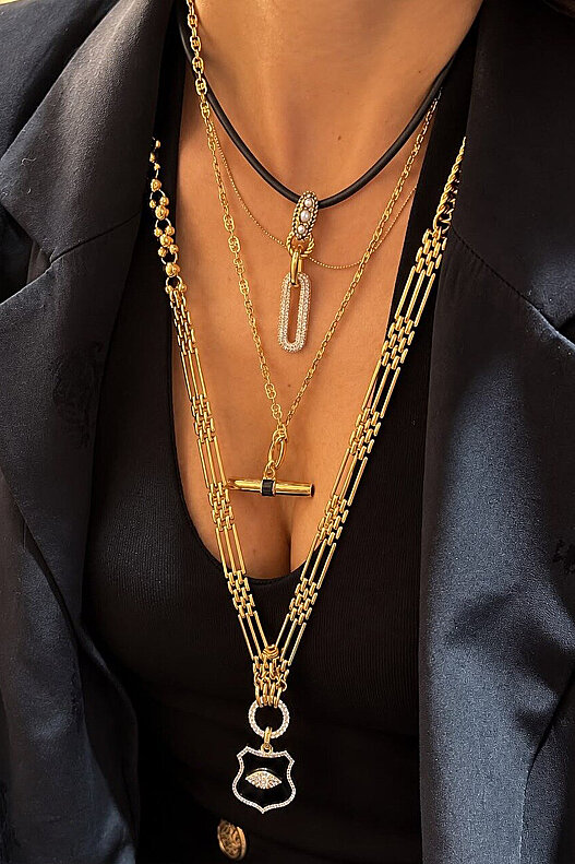 As Is Gold-Plated Black Zircon Chain Necklace - (1)