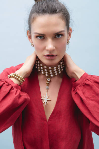 Astral Zircon Pearl Star Necklace - 2