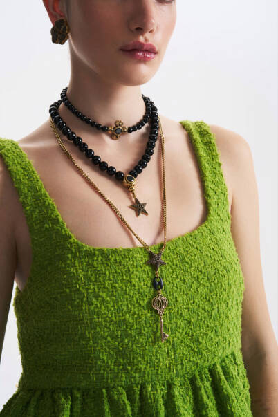 Aura Choker Onyx Gold Plated Zircon Clover Charm Necklace - 3