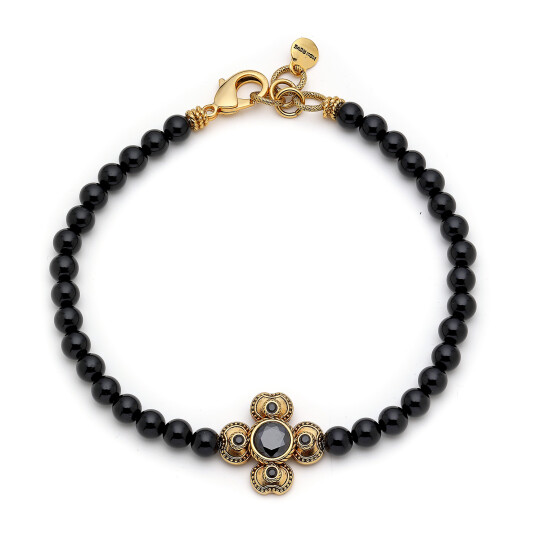 Aura Choker Onyx Gold Plated Zircon Clover Charm Necklace 