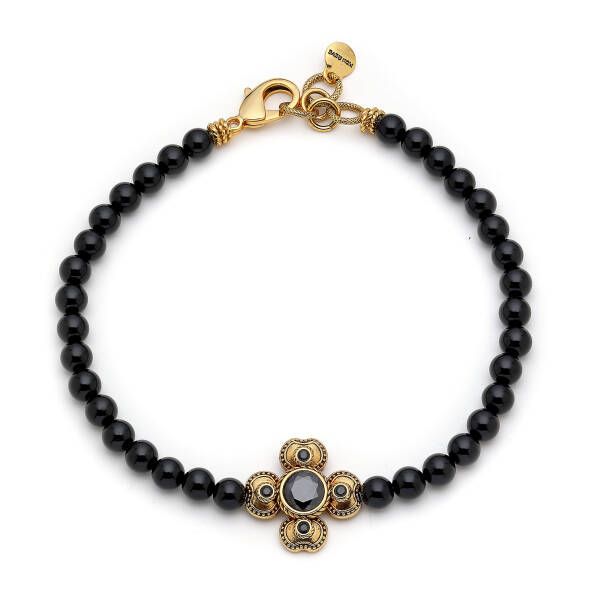 Aura Choker Onyx Gold Plated Zircon Clover Charm Necklace - 1