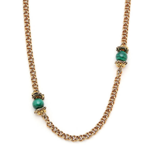 Aura Malachite Natural Stone Gold Plated Chain Necklace - 3