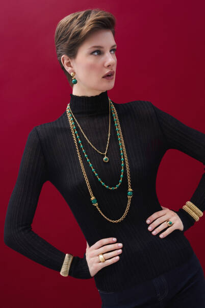 Aura Malachite Natural Stone Gold Plated Chain Necklace - 4