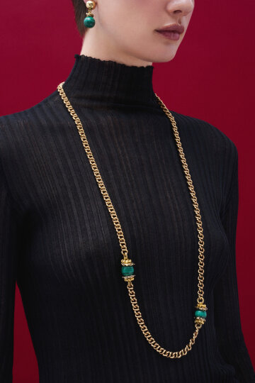 Aura Malachite Natural Stone Gold Plated Chain Necklace - (1)