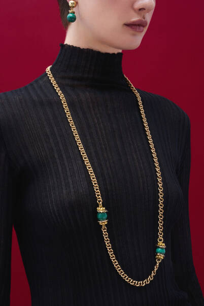 Aura Malachite Natural Stone Gold Plated Chain Necklace - 2