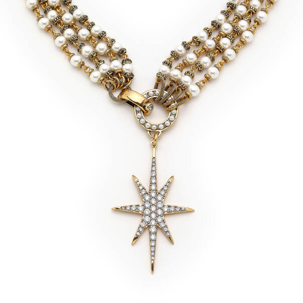 Aura Pearl Zircon Star Charm Evening Necklace - 2