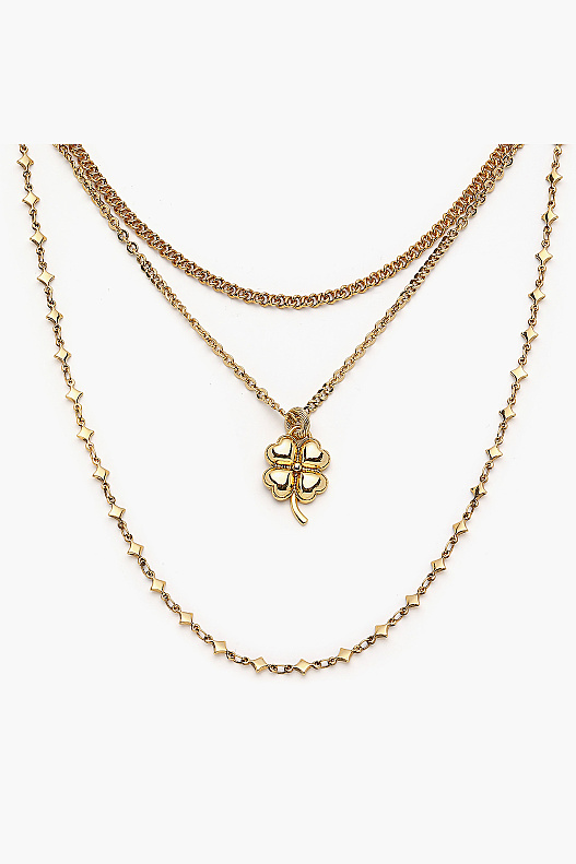 Aurel Clover Charm Gold Plated Chain Necklace - (1)