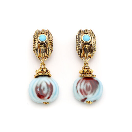 Aurelle Glass Bead Gold Plated Clip-On Earrings - 