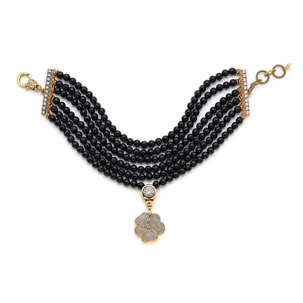 Aurora Oniks Zirkon Yonca Charm Abiye Kolye - 1