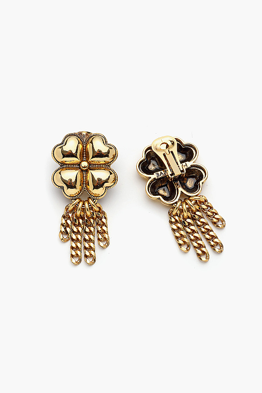 Auspira Clover Charm Chain Tassel Gold Plated Clip Earrings - (1)