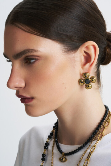 Ava Gold Plated Clover Zircon Pinned Earrings - (1)