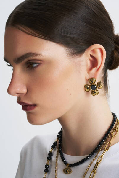 Ava Gold Plated Clover Zircon Pinned Earrings - 2