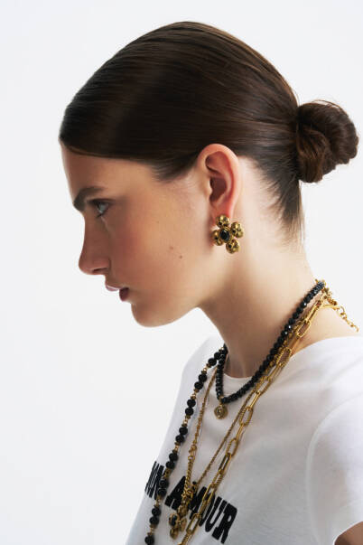 Ava Gold Plated Clover Zircon Pinned Earrings - 3