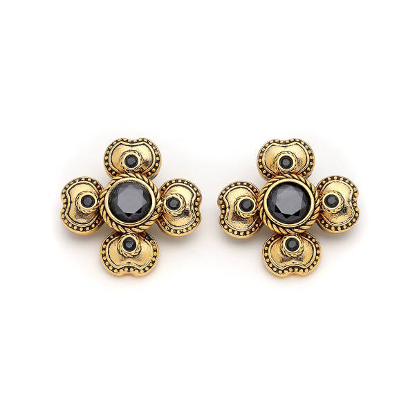 Ava Gold Plated Clover Zircon Pinned Earrings - 1