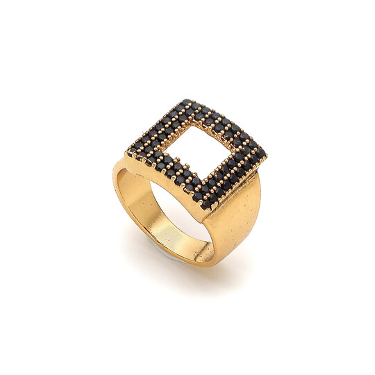 Avalon Zircon Gold Plated Square Ring - 