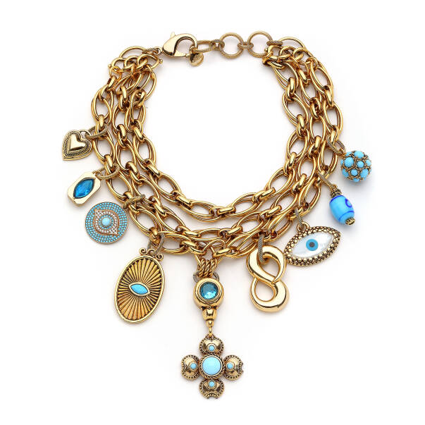 Aveline Heart, Clover, Eye & Infinity Charm Gold Plated Chain Necklace - 1