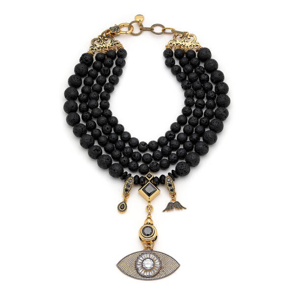 Away From Eyes Choker Onyx Gold Plated Evening Eye Multi Necklace - 1