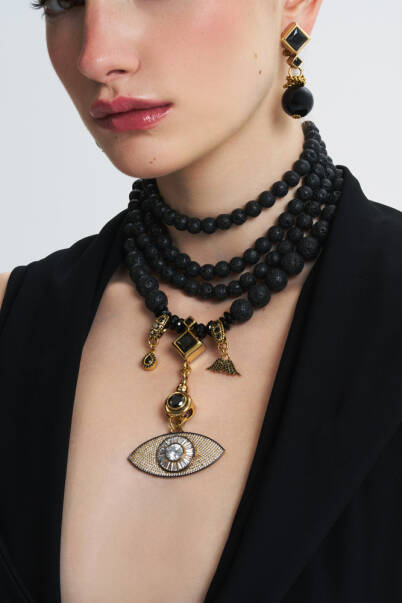 Away From Eyes Choker Onyx Gold Plated Evening Eye Multi Necklace - 2