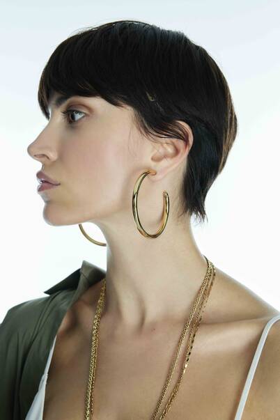 Aysha Gold Plated Hoop Pinned Earrings - 3
