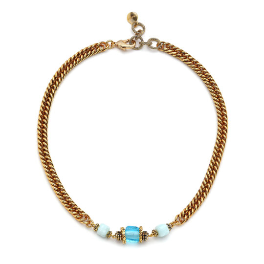 Azura Amazonite Natural Stone Gold Plated Chain Necklace - 