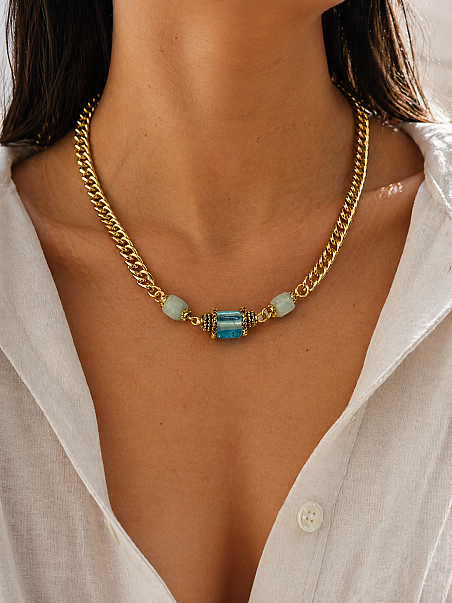 Azura Amazonite Natural Stone Gold Plated Chain Necklace - 4