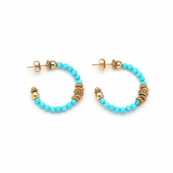 Azure Hoop Turquoise Natural Stone Gold Plated Hoop Pinned Earrings - 1