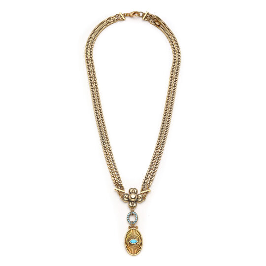 Azzura Clover & Eye Charm Gold Plated Chain Necklace - 