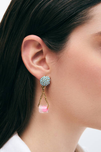Azzure Bonbon Turquoise Glass Bead Pierced Earrings - 2