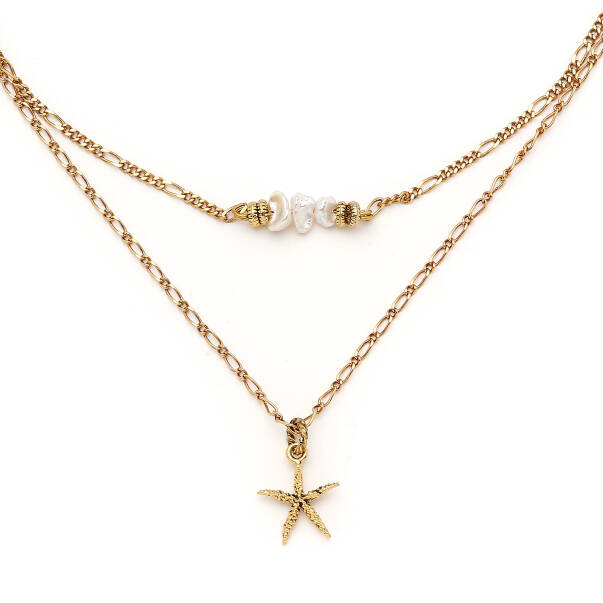 Baby Shell Star Charm Gold Plated Chain Necklace - 3