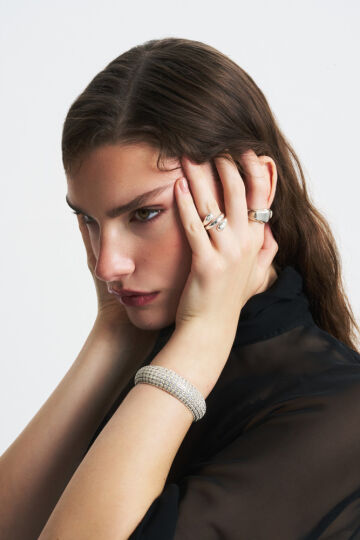 Bertus Silver-Plated Zircon Cuff Bracelet - (1)