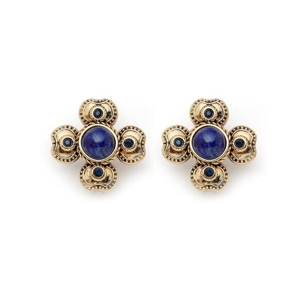 Beryl Lapis Clover Charm Pinned Earrings - 1