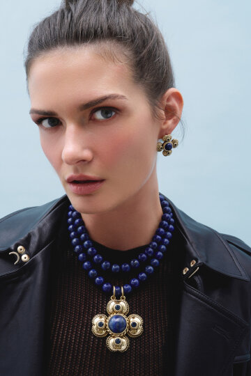 Beryl Lapis Clover Charm Pinned Earrings - (1)