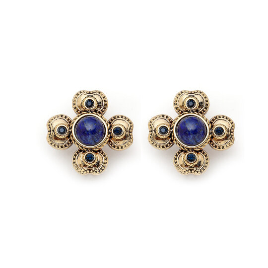 Beryl Lapis Clover Charm Pinned Earrings 