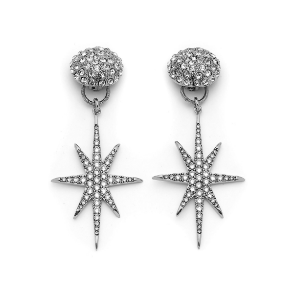 Beth Silver Plated Star Charm Evening Clip-On Earrings - 1