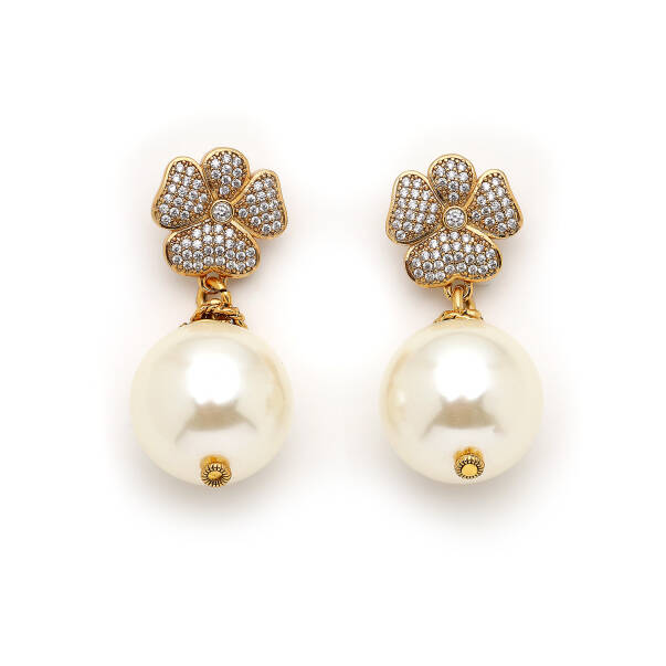 Bette Pearl Clover Zircon Pinned Earrings - 2