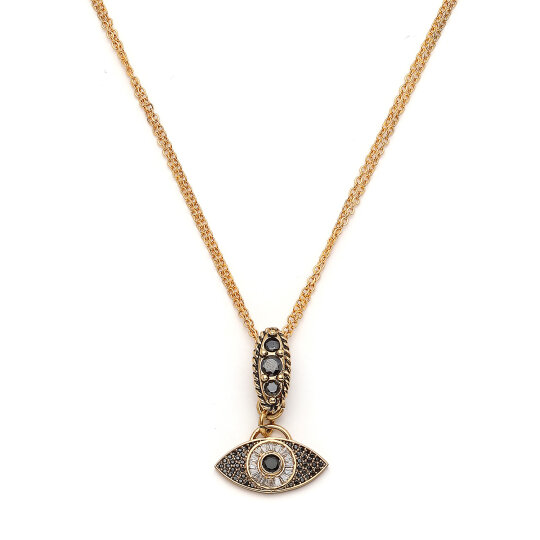 Black Aura Eye Charm Gold Plated Chain Necklace - (1)
