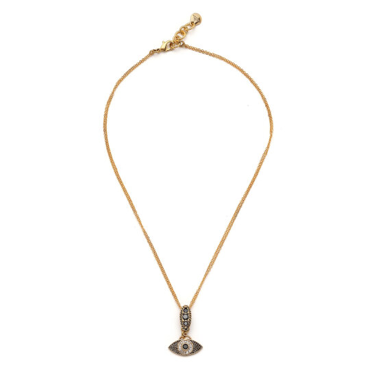 Black Aura Eye Charm Gold Plated Chain Necklace - 