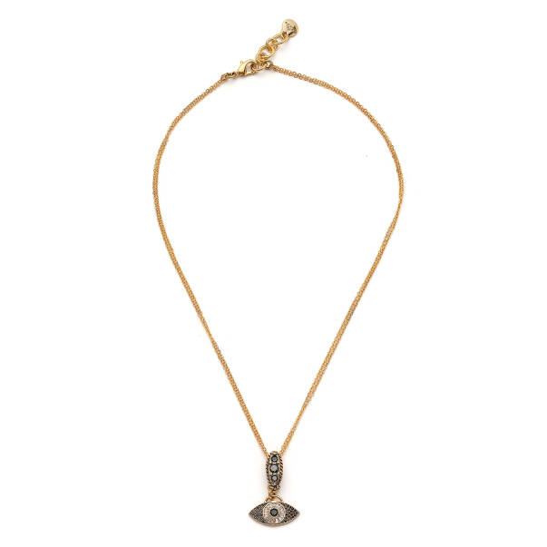 Black Aura Eye Charm Gold Plated Chain Necklace - 1
