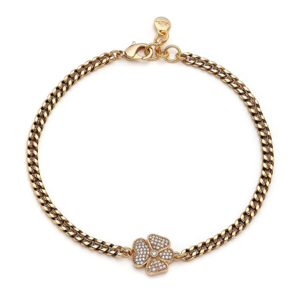 Blessed Choker Altın Kaplama Yonca Zirkon Zincir Kolye - 1