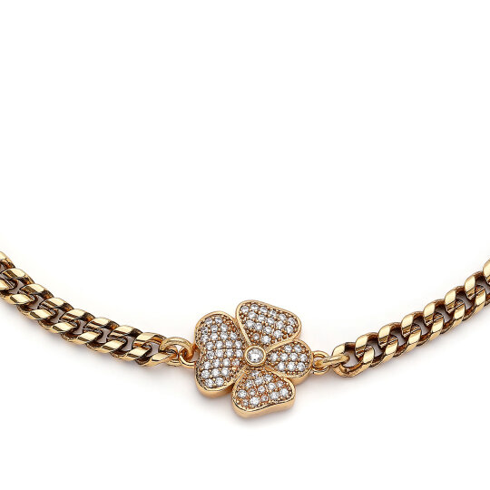 Blessed Choker Gold Plated Clover Zircon Chain Necklace - (1)