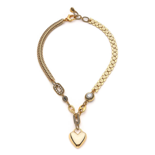Blessia Heart Charm Gold Plated Chain Necklace - 1