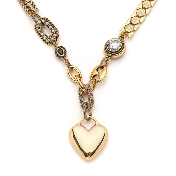 Blessia Heart Charm Gold Plated Chain Necklace - 2