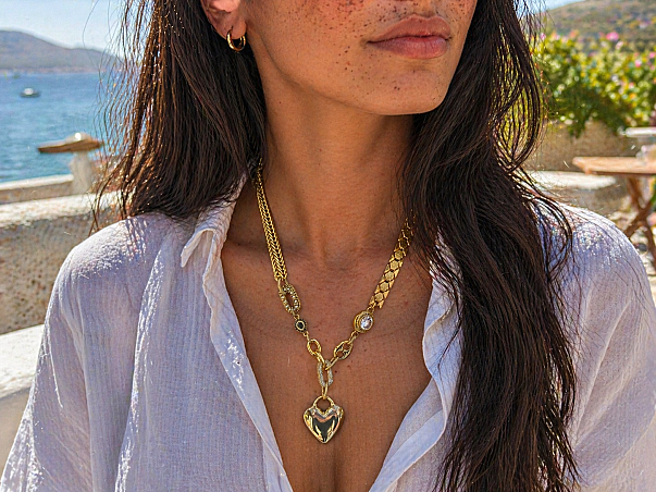 Blessia Heart Charm Gold Plated Chain Necklace - 4