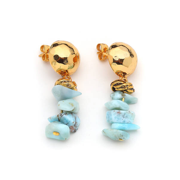 Bloom Larimar Doğaltaş Altın Kaplama Küpe - 1