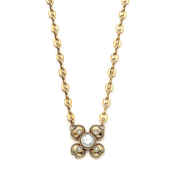 Bloom Shine Zircon Clover Charm Gold Plated Chain Necklace - 4