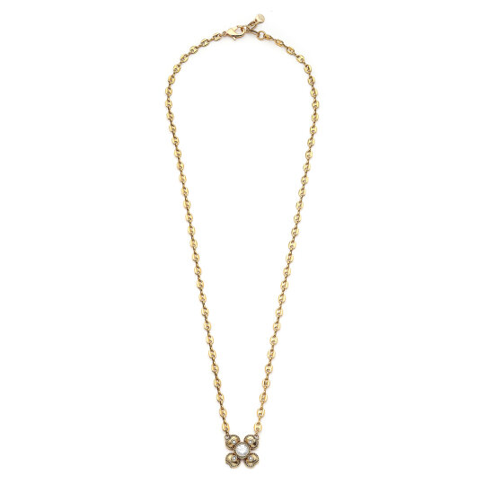 Bloom Shine Zircon Clover Charm Gold Plated Chain Necklace - 